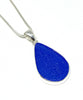 Blue Sea Glass Teardrop Pendant on Silver Chain
