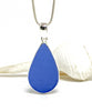 Blue Sea Glass Teardrop Pendant on Silver Chain