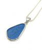 Textured Blue Sea Glass Pendant with Heavy Rim on Silver Chain