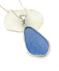 Textured Blue Sea Glass Pendant with Heavy Rim on Silver Chain