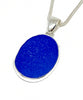 Oval Blue Sea Glass Pendant on Silver Chain
