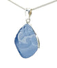 Textured Corn Flower Blue Sea Glass Pendant on Silver Chain