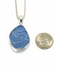 Textured Corn Flower Blue Sea Glass Pendant on Silver Chain