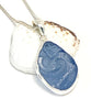 Textured Corn Flower Blue Sea Glass Pendant on Silver Chain