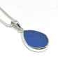 Textured Corn Flower Blue Sea Glass Single Pendant on Silver Chain