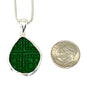 Geometric Textured Dark Green Sea Glass Pendant on Silver Chain