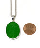 Oval Green Sea Glass Pendant on Silver Chain
