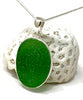 Oval Green Sea Glass Pendant on Silver Chain