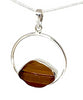 Textured Rich Brown Sea Glass Hoop Pendant on Silver Chain