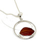 Textured Rich Brown Sea Glass Hoop Pendant on Silver Chain