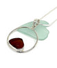 Number 5 Textured Rich Brown Sea Glass Hoop Pendant on Silver Chain