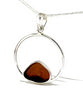 Number 5 Textured Rich Brown Sea Glass Hoop Pendant on Silver Chain