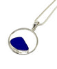 Dark Cobalt Blue Sea Glass Hoop Pendant on Silver Chain
