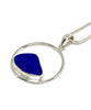 Dark Cobalt Blue Sea Glass Hoop Pendant on Silver Chain