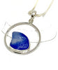 Melded Cobalt Blue & Clear Sea Glass Hoop Pendant on Silver Chain