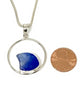 Melded Cobalt Blue & Clear Sea Glass Hoop Pendant on Silver Chain
