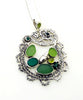 Cast Lace, Shell, Green Sea Glass and Peridot Stones Pendant