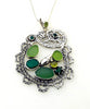 Cast Lace, Shell, Green Sea Glass and Peridot Stones Pendant