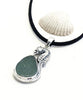 Large Sea Horse and Gray Sea Glass Pendant on Suede Cord