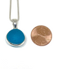 Bright Aqua Sea Glass Marble Pendant on Silver Chain