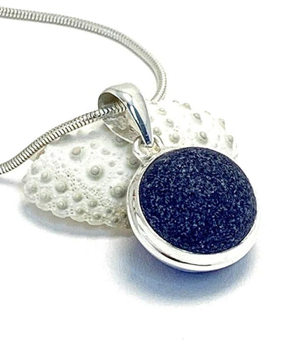 Dark Cobalt Sea Glass Marble Pendant on Silver Chain