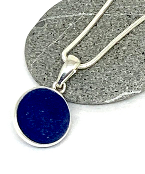 Cobalt Blue Sea Glass Marble Pendant on Silver Chain