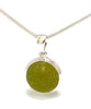 Olive Green Sea Glass Marble Pendant on Silver Chain
