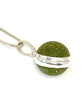 Olive Green Sea Glass Marble Pendant on Silver Chain