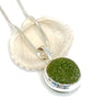 Olive Green Sea Glass Marble Pendant on Silver Chain