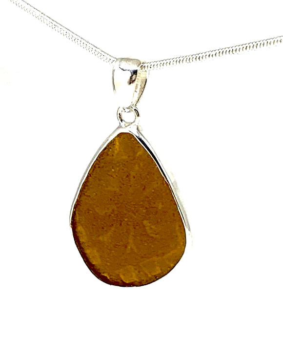 Textured Brown Sea Glass Pendant on Silver Chain