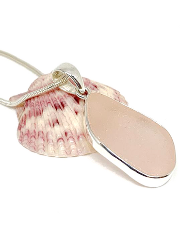 Rare Pink Sea Glass Pendant on Silver Chain