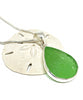 Textured Green Sea Glass Teardrop Pendant on Silver Chain