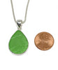 Textured Green Sea Glass Teardrop Pendant on Silver Chain