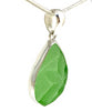 Textured Green Sea Glass Teardrop Pendant on Silver Chain