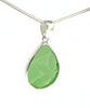 Textured Green Sea Glass Teardrop Pendant on Silver Chain
