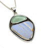 Aqua Sea Glass & Textured Periwinkle Blue Sea Pottery Silver Framed Pendant on Silver Chain