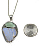 Aqua Sea Glass & Textured Periwinkle Blue Sea Pottery Silver Framed Pendant on Silver Chain