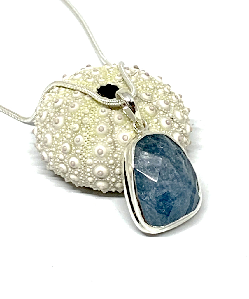 Dark Faceted Amazonite Pendant on Sterling Silver Chain