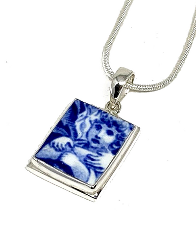 Blue & White Mother & Child Vintage Pottery Pendant