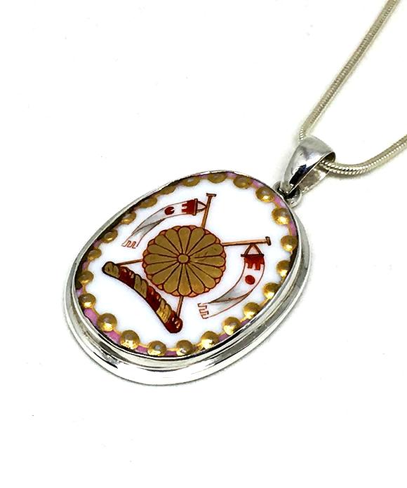 Rare Gold Patterned Textured Vintage Pottery Pendant