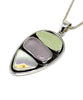 Rare Pale Yellow, Purple Depression Sea Glass & Textured Purple Sea Pottery Silver Framed Pendant on Silver Chain