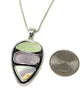 Rare Pale Yellow, Purple Depression Sea Glass & Textured Purple Sea Pottery Silver Framed Pendant on Silver Chain