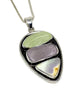 Rare Pale Yellow, Purple Depression Sea Glass & Textured Purple Sea Pottery Silver Framed Pendant on Silver Chain