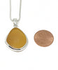 Rich Amber Sea Glass Pendant with Heavy Rim on Silver Chain