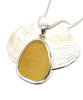 Light Amber Sea Glass Pendant with Heavy Rim on Silver Chain
