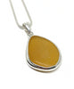 Rich Amber Sea Glass Pendant with Heavy Rim on Silver Chain
