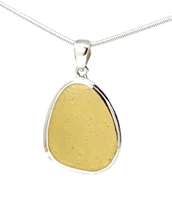 Light Amber Sea Glass Pendant with Heavy Rim on Silver Chain