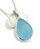Lightly Textured Aqua Sea Glass Pendant on Silver Chain