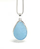 Lightly Textured Aqua Sea Glass Pendant with Heavy Rim on Silver Chain