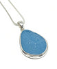 Lightly Textured Aqua Sea Glass Pendant with Heavy Rim on Silver Chain